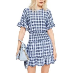 Micheal Kors plaid gathered waist dress with ruffle hem and sleeves